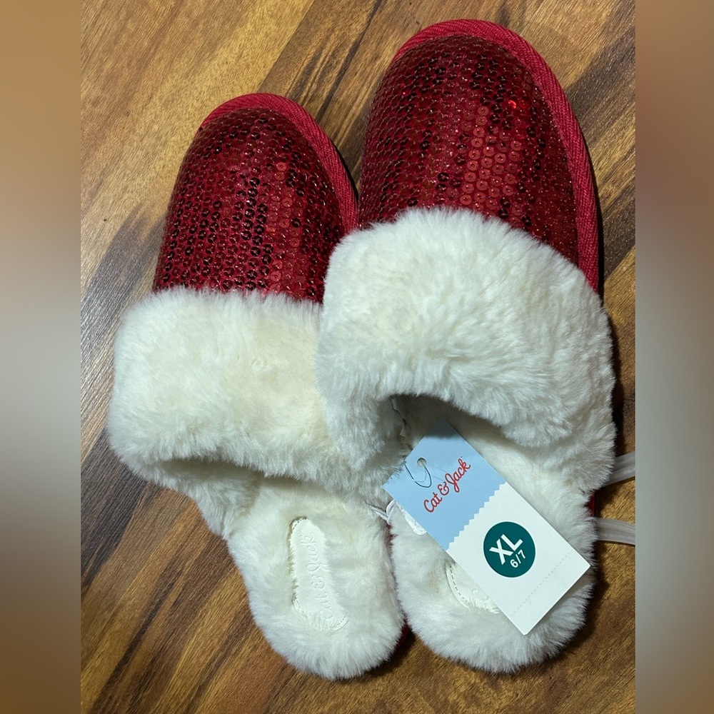 NWT Girls Cat & Jack Red Sequin Slippers